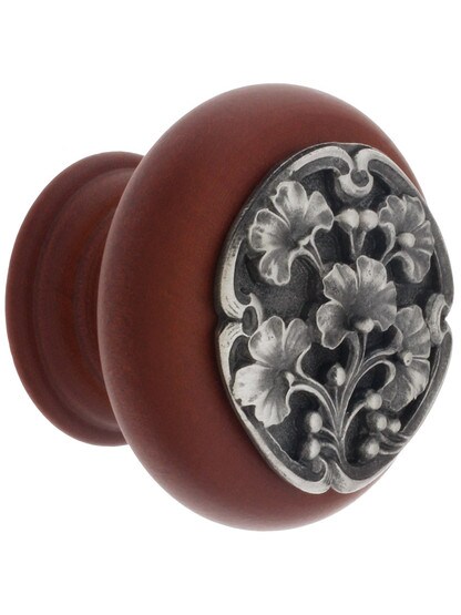 1 1/2 inch Diameter Ginkgo Knobs in Cherry/Antique Pewter.